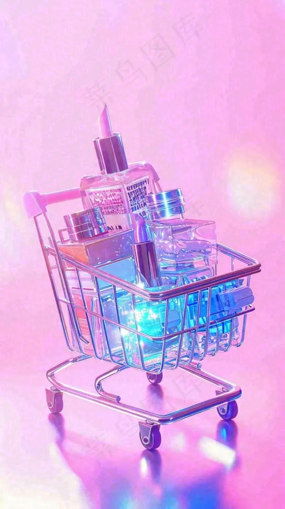 商品购物车电商美妆洗漱用品，彩色缤纷C4D(816x1456)