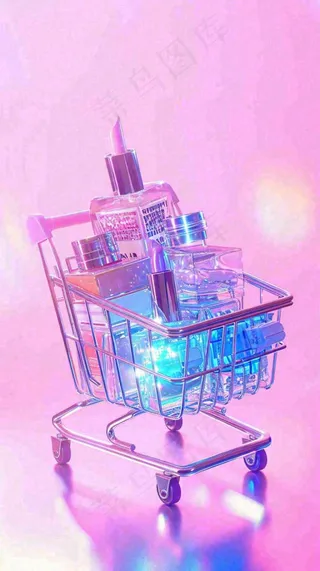 商品购物车电商美妆洗漱用品，彩色缤纷C4D