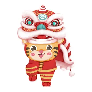 中国风2022虎年元旦新年卡通老虎形象装饰元素插画ps素材
