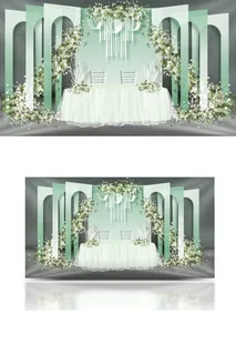 清新简约迎宾简约白绿色婚礼签到区设计