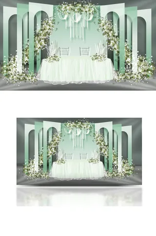 清新简约迎宾简约白绿色婚礼签到区设计