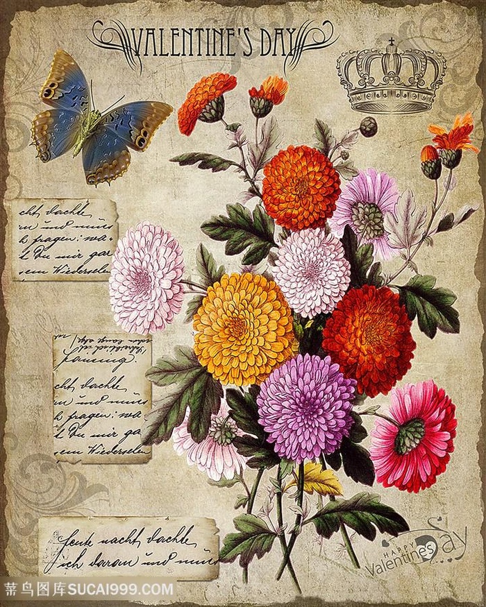 欧式花与蝴蝶装饰画