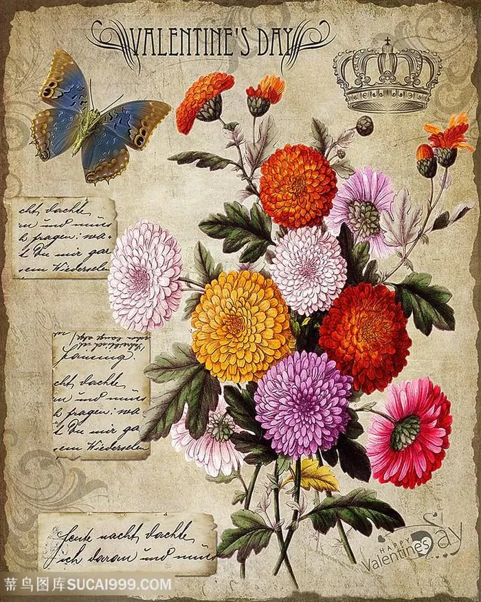 欧式花与蝴蝶装饰画