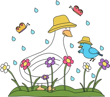 彩绘鸭子线条画卡通谷雨