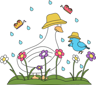 彩绘鸭子线条画卡通谷雨