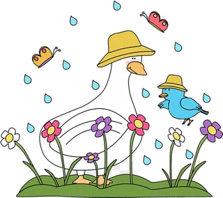 彩绘鸭子线条画卡通谷雨