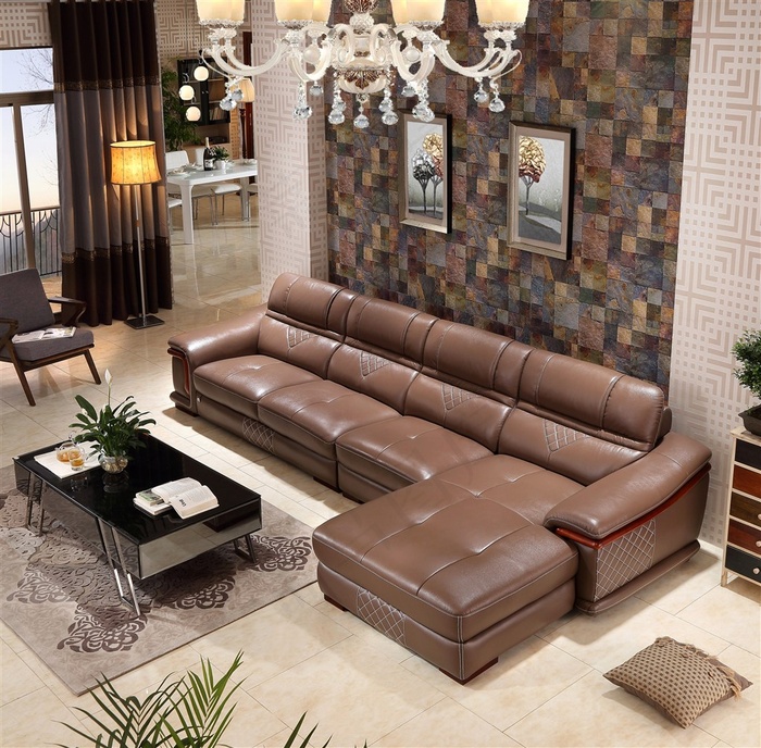 棕色客厅沙发茶几