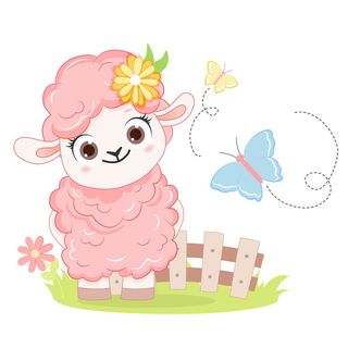 复活节卡通微笑向量粉红色的绵羊停留在白色的背景