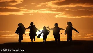 一群放学的儿童剪影儿童图片