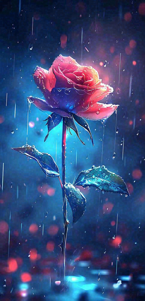雨天荆棘粉色玫瑰，夜光星光爱情浪漫，情人节(768x1584)