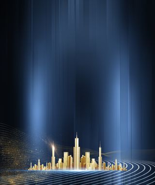 金色城市蓝色光影海报模板