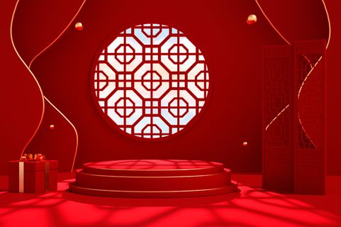 中国风古典喜庆C4D背景图3D国潮场景促销活动海报PSD设计素材模板