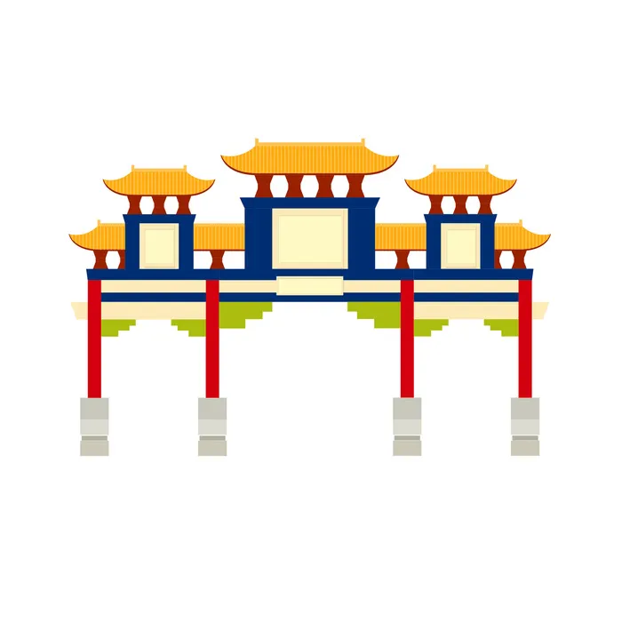 中国风复古式国潮门楼手绘城门插画牌楼建筑AI素材png免扣图ai矢量模版下载