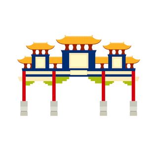 中国风复古式国潮门楼手绘城门插画牌楼建筑AI素材png免扣图