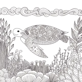 海底世界卡通手绘黑白线描线稿 海底世界卡通手绘黑白线描线稿