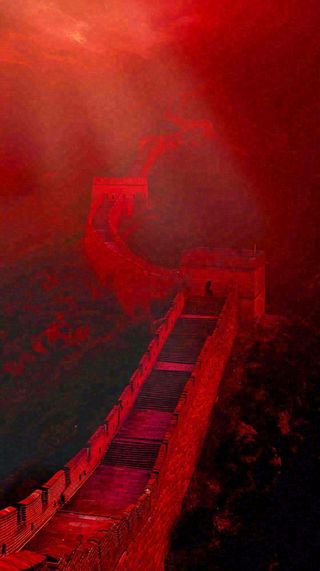 雄伟长城大气红色灯光