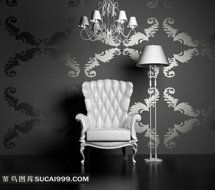 房地产怀旧真皮沙发与落地灯家具图片