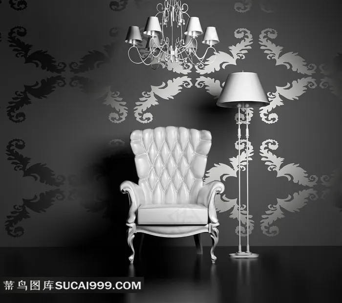 房地产怀旧真皮沙发与落地灯家具图片