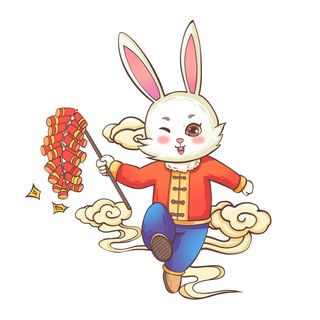 手绘2023兔年新年卡通兔子形象IP插画元素PSD设计素材png图案