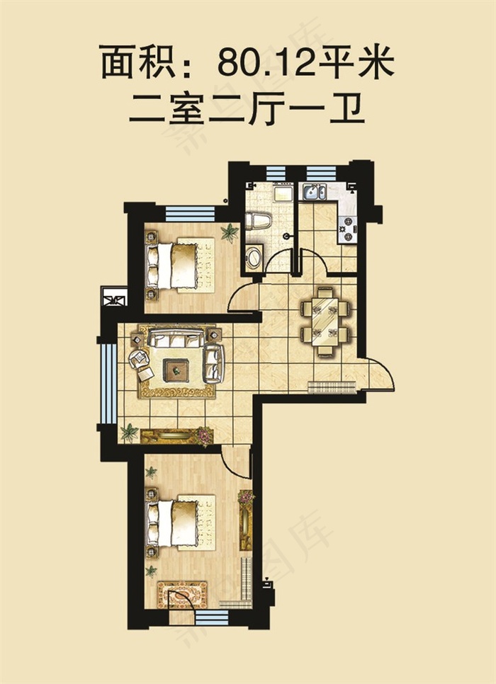 二室二厅一卫户型图