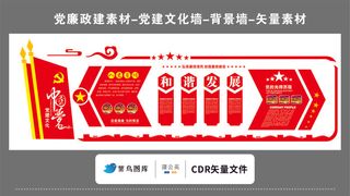 党建文化墙党建素材CDR预览图红色背景入党誓词和谐发展党的光辉历程