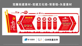 党建文化墙党建素材CDR预览图红色背景入党誓词和谐发展党的光辉历程