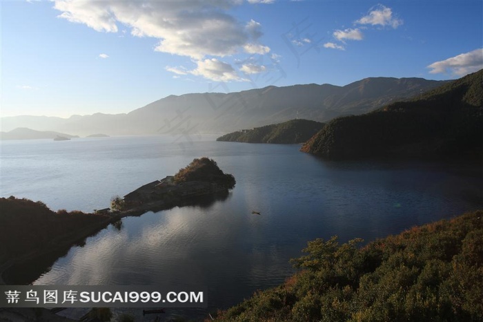 四川泸沽湖山水美景素材