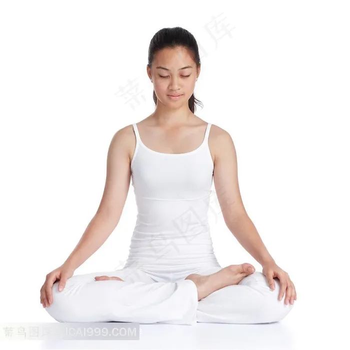 白色装扮的瑜伽女孩摄影高清图