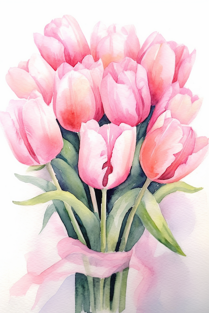 粉色郁金香水彩插画素材(x)