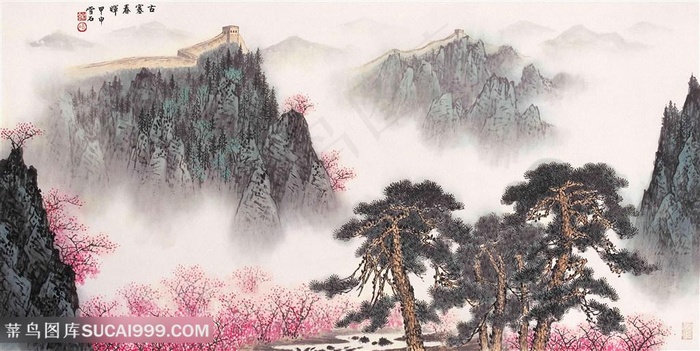 时尚白雪石水墨山脉高清风景画