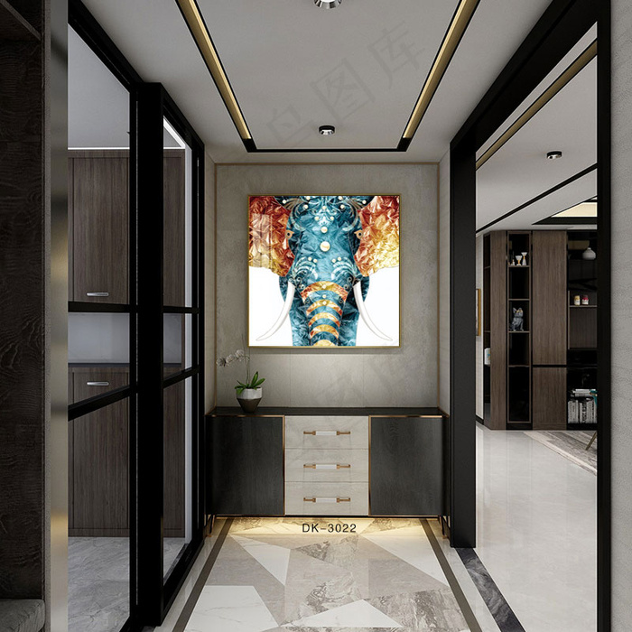 大气时尚家居室内装饰场景图玄关画效果过现代简约抽象画大气简约电商海报