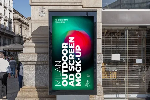 城市户外车站灯箱广告牌PSD分层样机模板