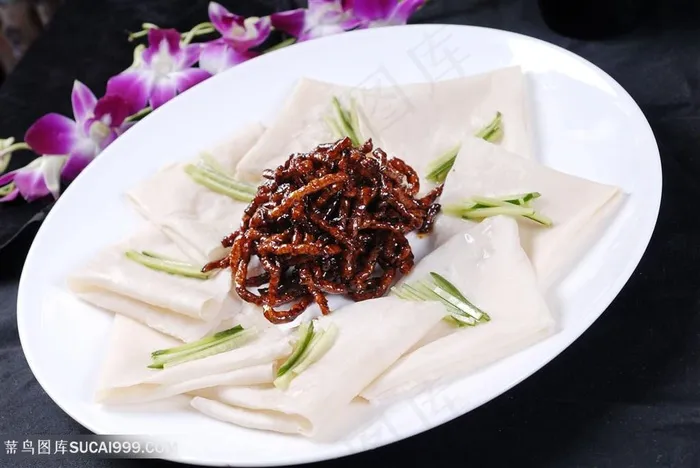 京酱素丝夹饼中华美食摄影图