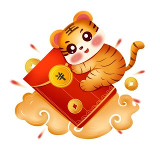 手绘2022虎年新年春节卡通老虎形象IP插画元素PSD设计素材图案