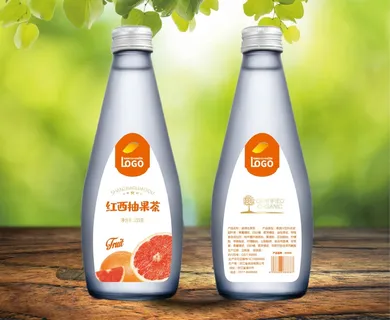 红西柚果茶不干胶标签贴纸