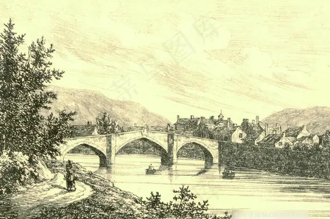 唯美拱桥河流素描风景画 唯美拱桥河流素描风景画