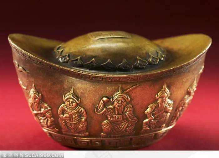 中国传统工艺品-镀金青铜器 元宝侧面特写