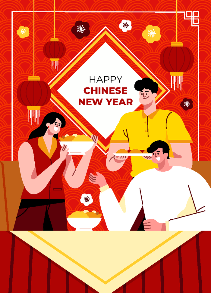 新年虎年中国风人物插画