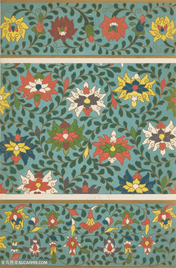 蓝色调鲜花中式传统纹样集锦中国风图片