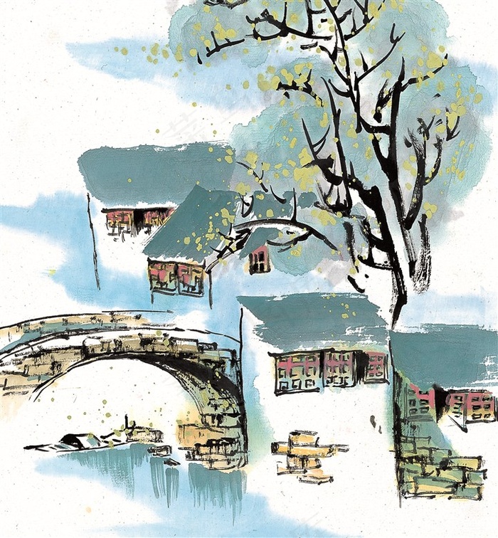 江南水乡之冬艺术绘画摄影图片