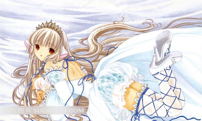 爬着穿裙子的美少女插画