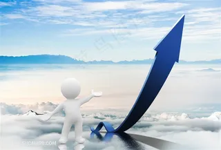 上升箭头3D小人白云云层