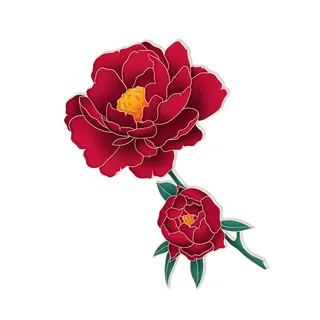 国潮风立体浮雕金边手绘花朵花卉PSD设计PNG免扣图片元素素材