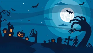 卡通万圣节城堡蓝色背景