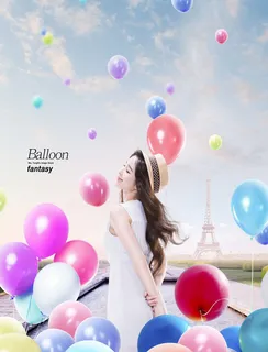 美女气球蓝天背景