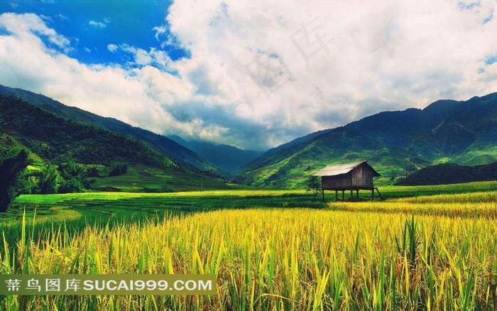 农场房子山水美景素材