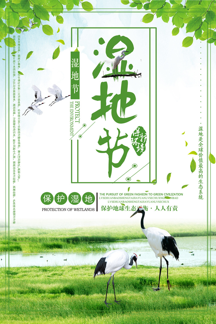 绿色时尚国际湿地节环保宣传海报psd模版下载