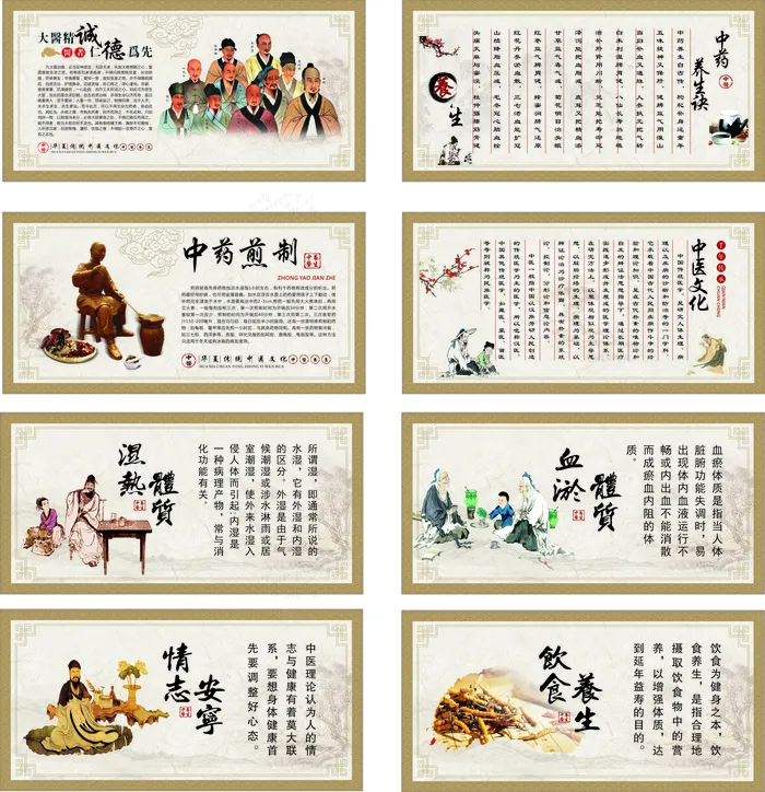 中医文化 中医挂画 中医养生 中医煎药 中医知识cdr矢量模版下载