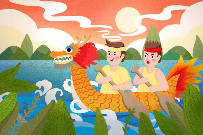 国潮风中国传统节日端午节赛龙舟粽子场景插画海报PSD设计素材psd模版下载