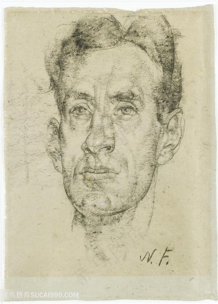 尼古拉费欣手绘素描男士装饰画